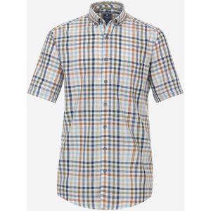 3 voor 99 | Redmond comfort fit overhemd, korte mouw, popeline, bruin geruit 47/48