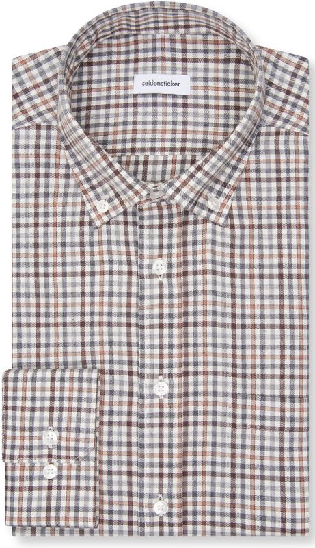 Seidensticker - Flanellen Overhemd - Zwart - Regular 1/1 Button-down Kraag Ruit