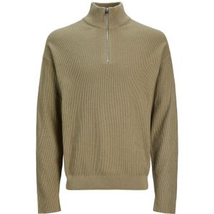 JACK & JONES Spring perfect knit half zip slim fit, heren schipperstrui katoen met opstaande boord, groen -  Maat: L