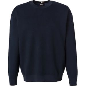 BOSS Daero regular fit trui katoen met wol, heren trui middeldik O-hals, donkerblauw