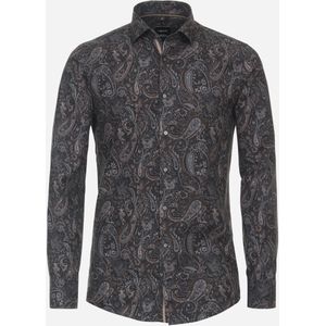 VENTI - Modern Fit Overhemd - Antraciet Dessin - Strijkvriendelijk