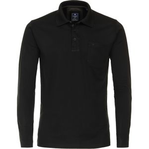 Redmond regular fit polo lange mouw, pique, zwart