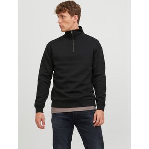 JACK & JONES Bradley sweat half zip regular fit, heren schipperstrui katoenmengsel met opstaande boord, zwart -  Maat: XL