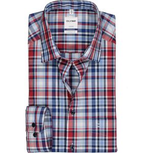 OLYMP Luxor comfort fit overhemd, mouwlengte 7, blauw met rood en wit geruit 48
