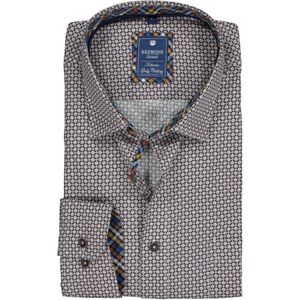 3 voor 99 | Redmond regular fit overhemd, poplin, wit met blauw en bruin dessin (contrast) 43/44