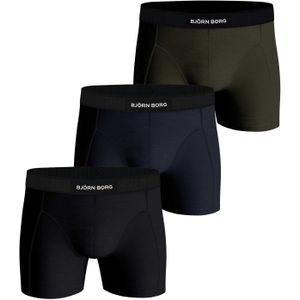 Bjorn Borg Cotton Stretch boxers, heren boxers normale lengte (3-pack), zwart, blauw, olijfgroen -  Maat: L
