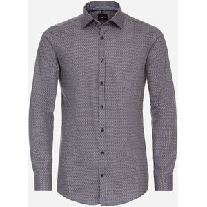 VENTI - Body Fit Overhemd - Bruin Dessin - Popeline