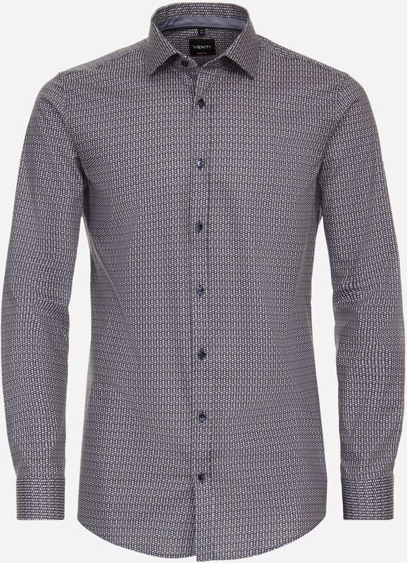 VENTI - Body Fit Overhemd - Bruin Dessin - Popeline
