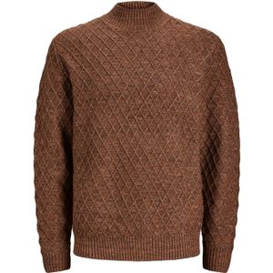 JACK & JONES Ziggi knit mock neck slim fit, heren pullover wolmengsel met turtleneck, toffee bruin -  Maat: XS