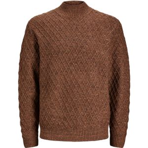 JACK & JONES Ziggi knit mock neck slim fit, heren pullover wolmengsel met turtleneck, toffee bruin -  Maat: XXL