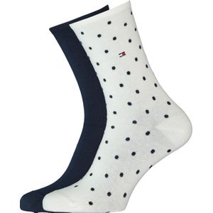 Tommy Hilfiger damessokken Dot (2-pack), uni en gestipt katoen, off white met blauw