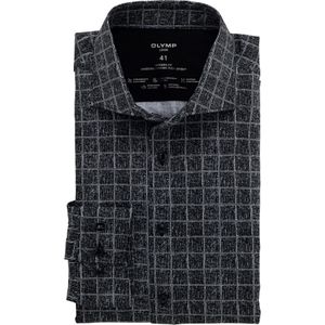 OLYMP Luxor 24/7 modern fit overhemd, tricot, zwart geruit 40