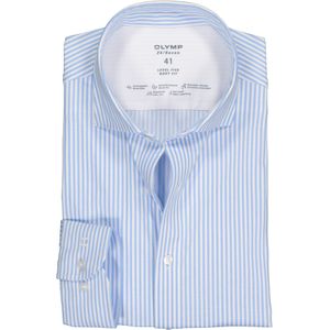 OLYMP Level 5 body fit overhemd 24/7, lichtblauw met wit gestreept tricot 40