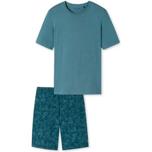 SCHIESSER Casual Essentials shortamaset, heren shortama blauw-grijs gedessineerd