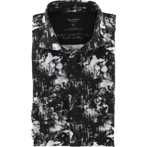OLYMP 24/7 No. 6 Six super slim fit overhemd, tricot, zwart dessin 41