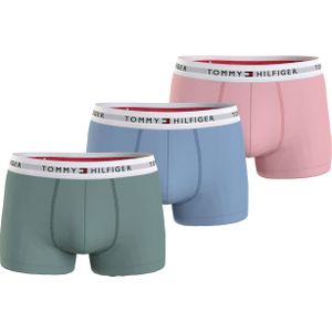 Tommy Hilfiger trunk (3-pack), heren boxers normale lengte, groen, lichtblauw, roze -  Maat: S