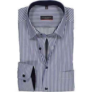 ETERNA modern fit overhemd, twill heren overhemd, blauw met wit gestreept (blauw contrast) 48