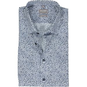 OLYMP comfort fit overhemd, korte mouw, popeline, wit met blauw bloemetjes dessin