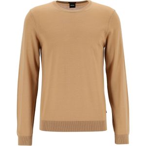 BOSS Leno heren trui wol, slim fit met O-hals, camel bruin -  Maat: M