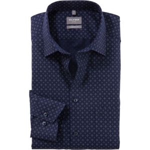 OLYMP comfort fit overhemd, popeline, marine blauw met wit dessin