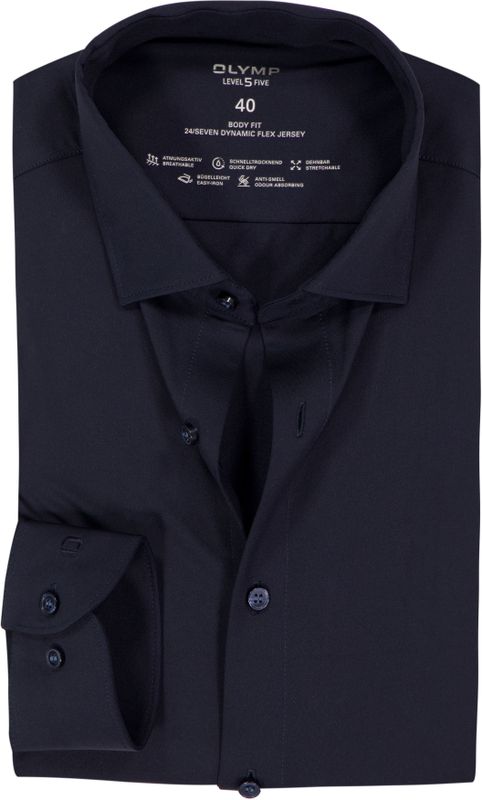 OLYMP - 24/7 Level 5 - Body Fit Overhemd - Marine Blauw - Strijkvriendelijk