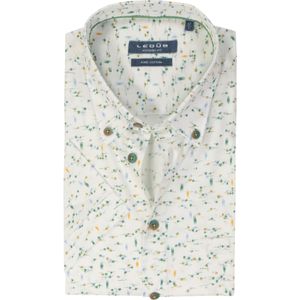 Ledub - Modern Fit Overhemd - Wit met Groen Dessin - Korte Mouw