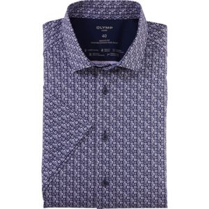OLYMP Luxor 24/7 modern fit overhemd, korte mouw, popeline, marineblauw dessin