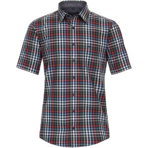 CASA MODA - Sport Casual Fit Overhemd - Blauw - Rood en Groen Geruit - Korte Mouw - Strijkvriendelijk