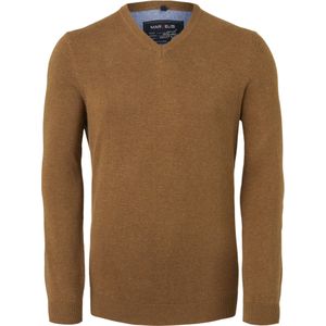 MARVELIS V-hals trui (katoen), cognac bruin melange -  Maat: 4XL