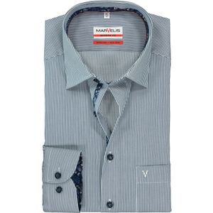MARVELIS modern fit overhemd, marine blauw met wit gestreept (contrast) 39