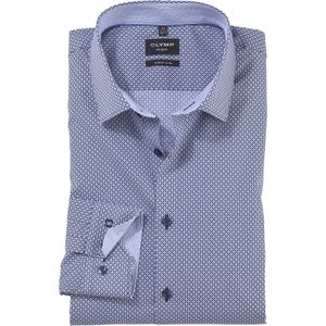 OLYMP No. 6 Six super slim fit overhemd, twill, marineblauw dessin