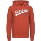 JACK & JONES Logo sweat hood regular fit, heren hoodie katoenmengsel met capuchon, warm oranje