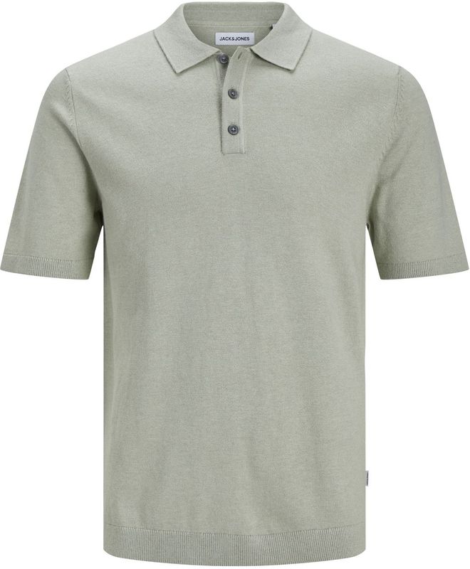 JACK & JONES Emil knit polo korte mouw slim fit, heren polo viscosemengsel met polo kraag, saliegroen