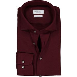 Profuomo slim fit jersey overhemd, knitted shirt pique, bordeaux rood melange 44
