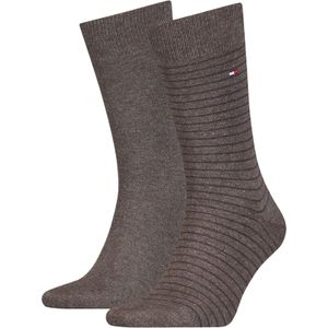 Tommy Hilfiger Small Stripe Sock (2-pack), heren sokken, bruin gestreept -  Maat: 47-49