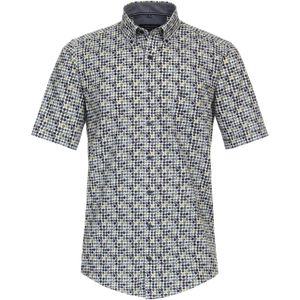 CASA MODA Sport casual fit overhemd, korte mouw, popeline, blauw met wit en groen dessin
