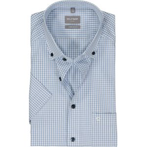 OLYMP comfort fit overhemd, korte mouw, popeline, wit met blauw geruit 50