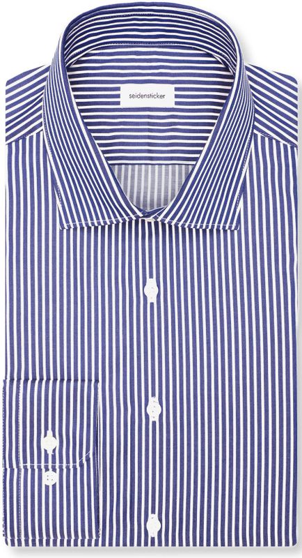 Seidensticker - Businessoverhemd - Donkerblauw - Slim 1/1 Kent Kraag Gestreept