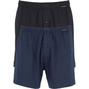 SCHIESSER Cotton Essentials boxershorts wijd (2-pack), tricot, zwart en donkerblauw -  Maat: L