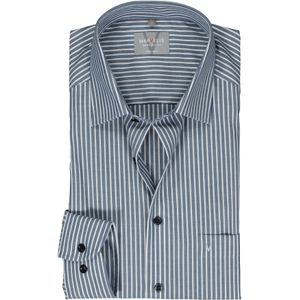 MARVELIS comfort fit overhemd, popeline, donkerblauw gestreept 44