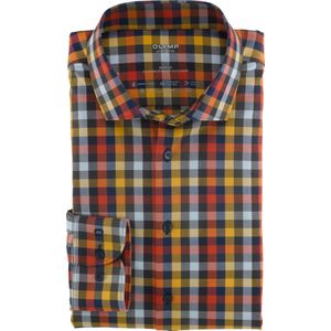 OLYMP 24/7 Level 5 body fit overhemd, twill, oranjerood geruit