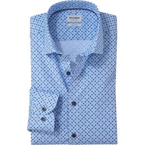 OLYMP Level 5 body fit overhemd, mouwlengte 7, mouwlengte 7, dobby, lichtblauw dessin