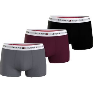 Tommy Hilfiger heren boxers normale lengte (3-pack), trunk, grijs, zwart, bordeaux -  Maat: M