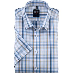 OLYMP Level 5 body fit overhemd, korte mouw, popeline, natuur geruit