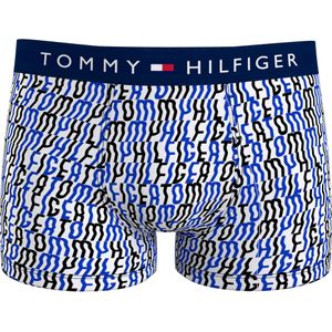 Tommy Hilfiger trunk (1-pack), heren boxers normale lengte, wit, blauw, zwart print -  Maat: S