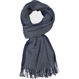 Michaelis heren sjaal, navy blauw - grijs dessin -  Maat: One size