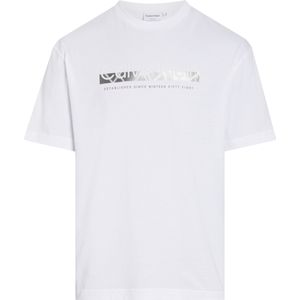 Calvin Klein Raised Linear Logo T-shirt, heren T-shirt korte mouw O-hals, wit -  Maat: 3XL