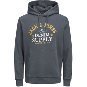 JACK & JONES Logo sweat hood slim fit - heren hoodie katoenmengsel met capuchon - blauw
