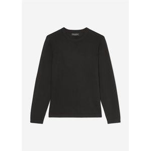 Marc O'Polo regular fit pullover, heren trui katoen met zijde met O-hals, zwart (middeldik)