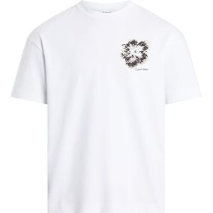 Calvin Klein Embroidered Night Flower T-shirt, heren T-shirt korte mouw O-hals, wit dessin -  Maat: S